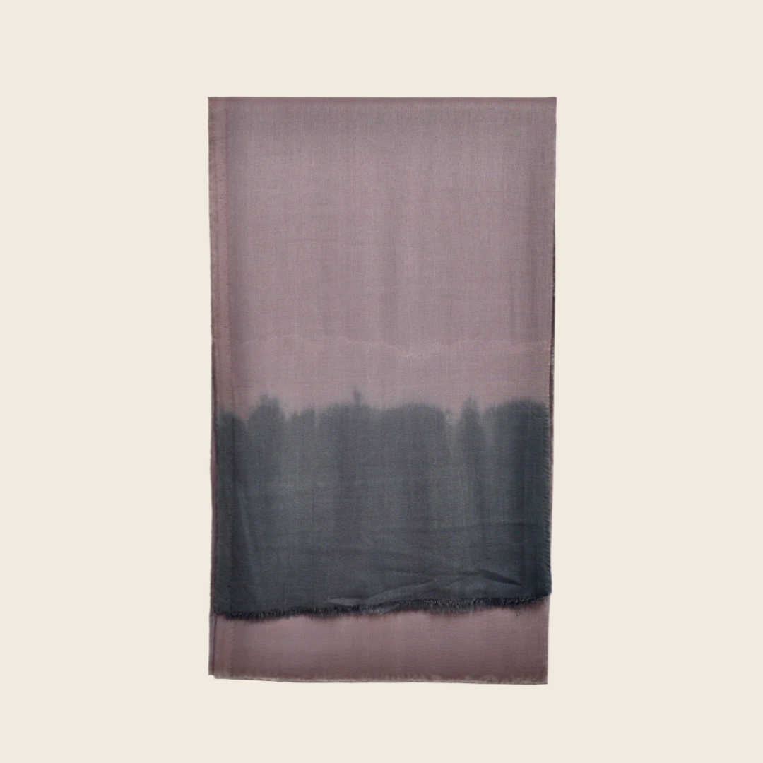 Taupe Gray Soaked Tagelmust scarf – elegant taupe‑brown fading to charcoal grey, sustainably sourced lightweight Moroccan headscarf perfect for nomadic travelers searching for taupe, grey, or charcoal scarves for hot‑weather, dry‑climate adventures.